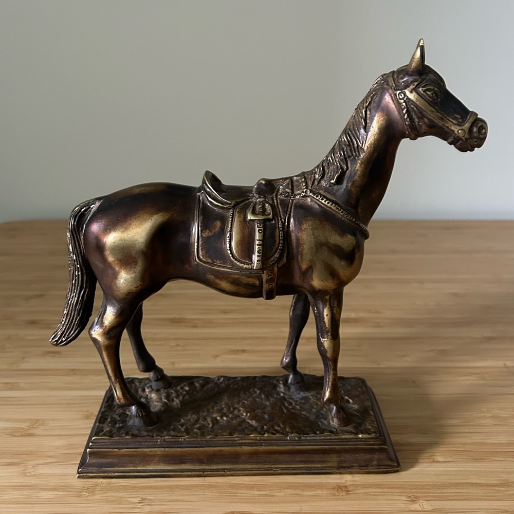 Vintage Bronze Horse Statue on Base
